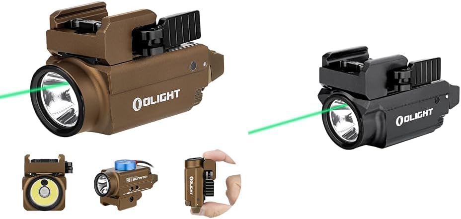 OLIGHT800 Lumens Baldr S Compact Weaponlight with Green Beam Combo and 600 Lumens Baldr Mini Rechargeable Weaponlight with Green Beam and White LED