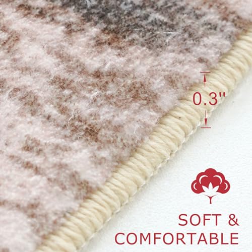 KOZYFLY Area Rug 3x5 Modern Ombre Living Room Rug, Washable Rugs for Bedroom Non-Slip Soft Stain Resistant Striped, Print Distressed Blush Brown Abstract Carpet for Living/Laundry/Kid Room