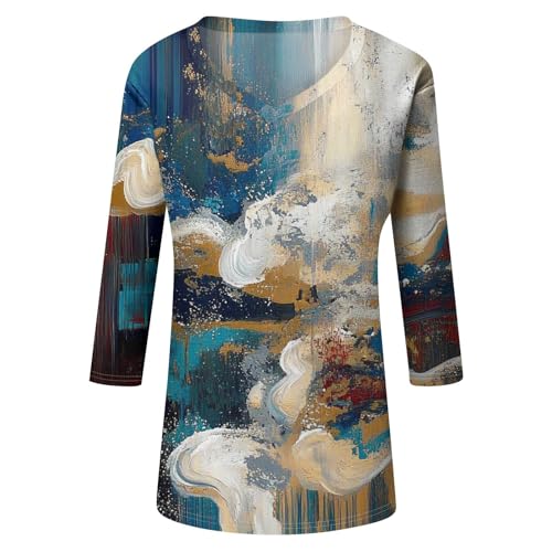Women's Casual Top 3/4 Sleeve Shirt V-Neck Loose Fashionable Shirt Textured Print Stylish T-Shirt4