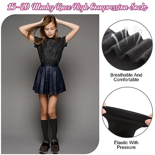 4 Pairs Kids Compression Socks 15-20 mmHg Knee Length Compression Stockings Travel Socks for Kids Childrens3