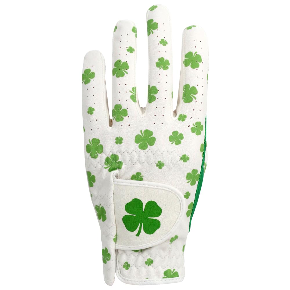 GOLTERS Womens Golf Gloves Left Hand Clover Ladies Golf Gloves with Adjustable Strap Synthetic Leather Lycra Fiber Worn On Left Hand (White, Large)