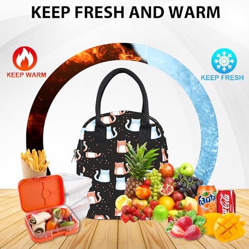 Image of Textile Fabric Lunch Bag Office Tiffin Bags for Men Women | Insulated Hot /Cold Travel Lunch Bag | for Lunch Tiffin Box & Bottle | for Office, School (Cat Print Black), 5 L, 5 Liter