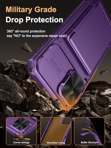 Image of Vihibii for iPhone 16 Plus Case Wallet with Card Holder (4 Cards) [RFID Blocking] & Slide Camera Cover, Military Grade Drop Protection, Hard Back & Silicone Edge Phone Cover, 6.7 inch 2024, Dark Purple