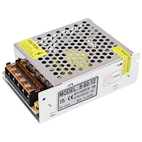 Fuente Alimentacion Transformador Interruptor DC 12V 5A 60W Fuente de Alimentación para Tira Led, CCTV