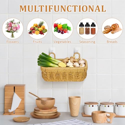 Cesta colgante tejida para decorar cocinas rústicas y ordenar encimeras 6