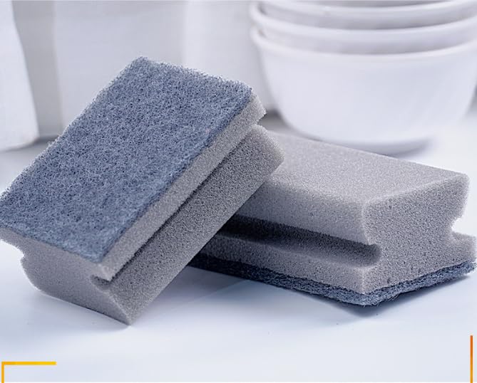 Image of Multifunction Scrub Sponge Protects Nails and Fingers - Sponges for Cleaning Remove Tough Stains, Grease, Residue (Gray 13 * 7 * 4.3cm 3 pcs)