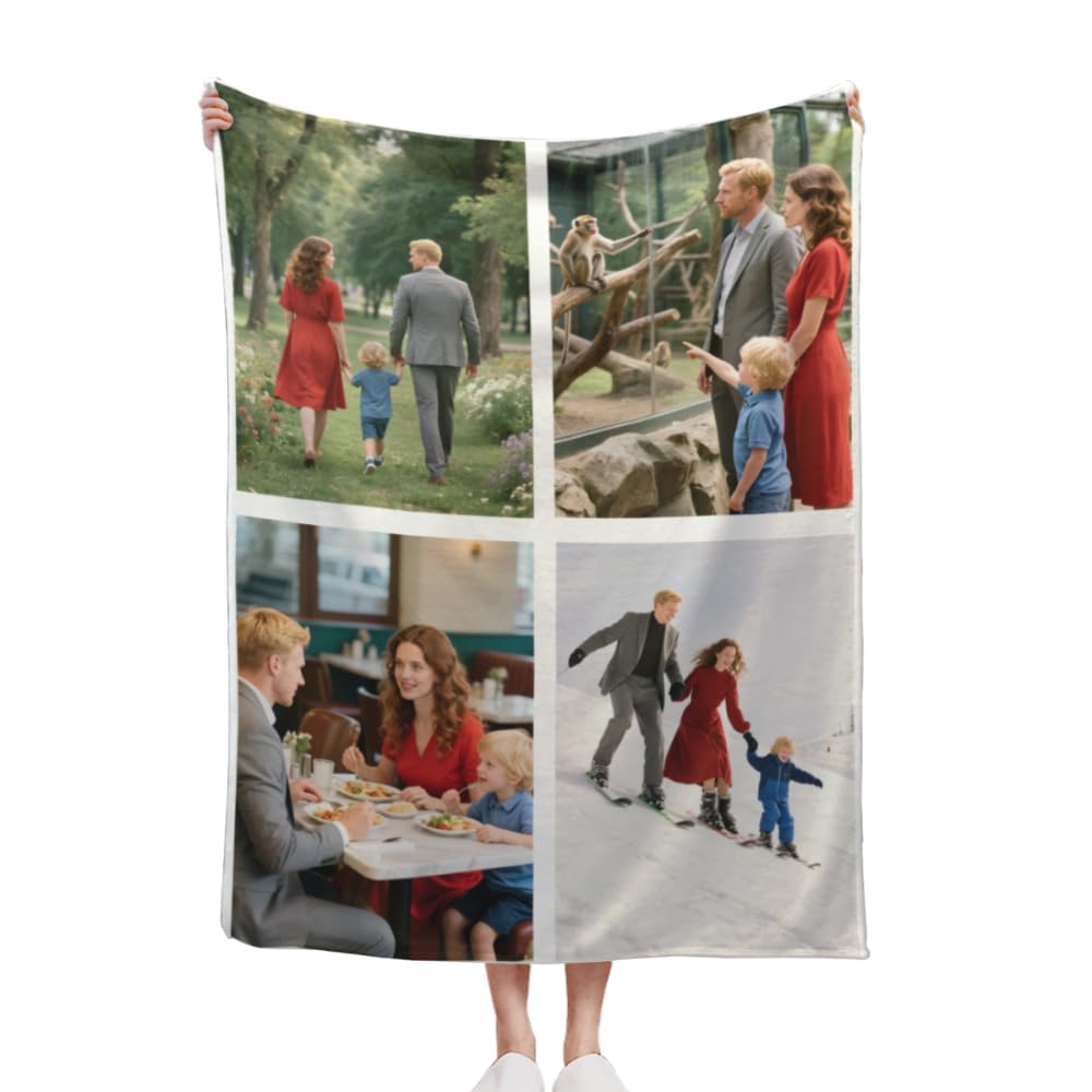 HUKQWX Custom Blanket with Text Picture Collage Customized Throw Blankets Customized Picture Blanket for Christmas Xmas Birthday Anniversary Wedding Valentines Day, 30x40 in