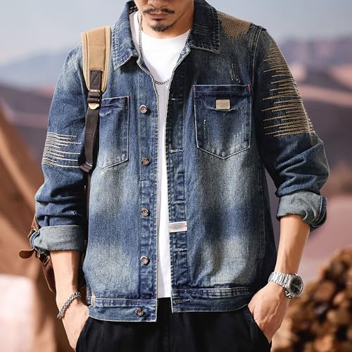Chaqueta vaquera para hombre estilo moto casual miniatura 5