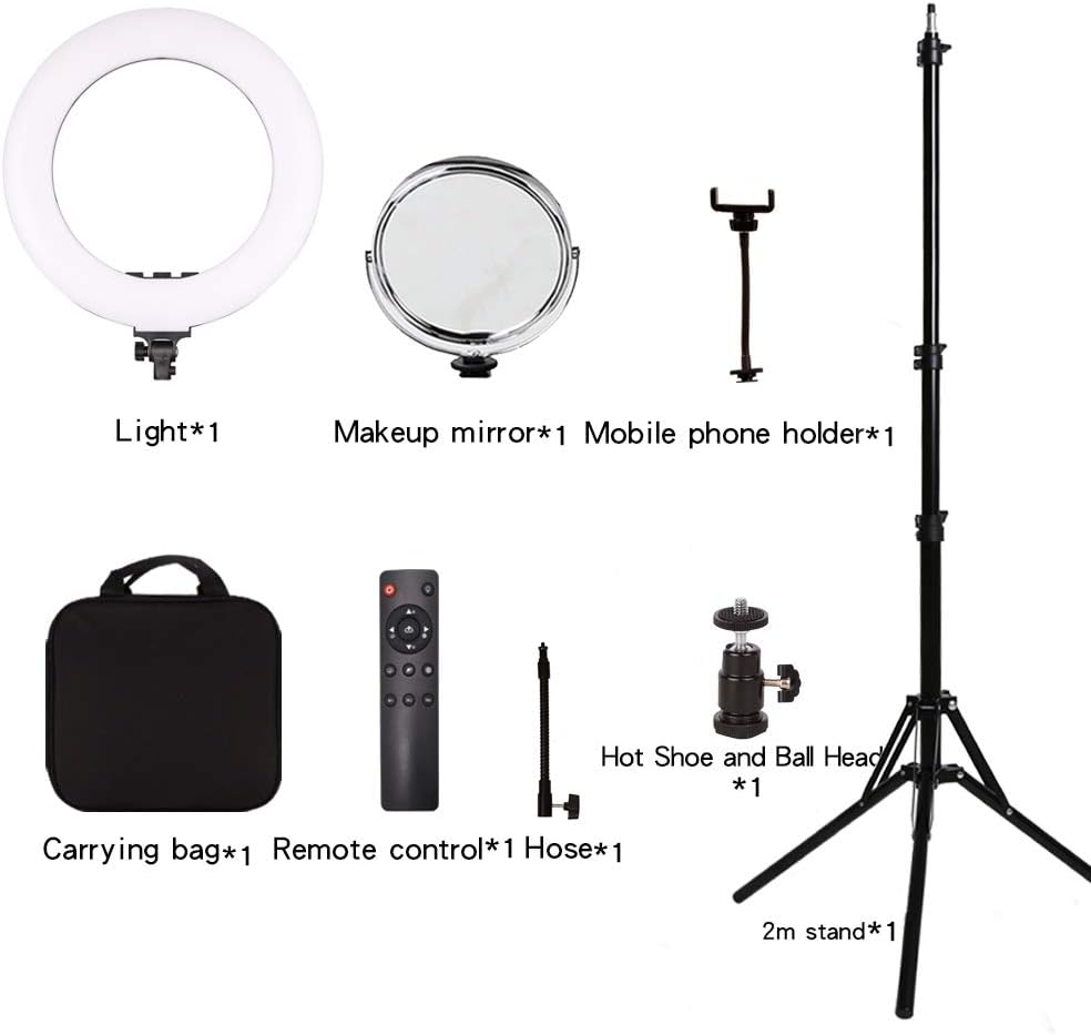Gеt Sресіаl Prісе LGJFOTSUNCY 18 in 3000-6000k Bi-Color RA>90 Dimmable Photography Light Live Selfie Video Beauty Light Makeup Light YouTube Camera Ring Light with Stand Remote and LCD Screen (18 inch Light with Hose)