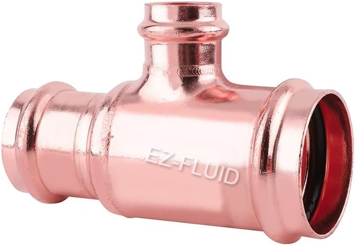 EZ-FLUID 1 X 3/4 X 1/2 Heavy Duty Copper Press Reducing Tee Fitting,No Lead Copper Pressure Press 3 Way Reducer Tee Fittings,Copper Press Copper Fitting Connection(5)