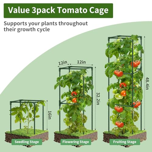 ROADPLUM 3 Pack 48" Tomato Cage for Garden, Heavy Duty Adjustable Plastic Coated Steel Pipe Tomato Stakes Trellis Plant Cages for Vegetable, Fruit, Flower, Rose Vine Climbing Plants by ROADPLUM - Used condition - Image 2