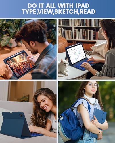Image of typecase Folio iPad 11th /10th Gen Keyboard Case (11 inch A16 2025 & 10.9 inch 2022) - Magnetic Wireless Detachable Keyboard, 7-Color Backlight, Thin & Light, Pencil Holder - Marine Blue