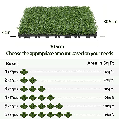 Yaheetech Artificial Grass Turf, 27PCS 31x31cm Indoor Outdoor Fake Grass Mats for Dogs, Pets, Garden, Patio & Balcony, Dirt Trapping, Dog Training Lawn, Easy Clean Carpet Tiles, Green