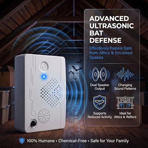 Image of 2026 Bat Fortress Mini Repeller Deterrent for Covered Porch House Adjustable Ultrasonic Bat Repellent Devices Outdoor Battery Operated Bat Repeller, Friendly to Human & Pet (2Pack)