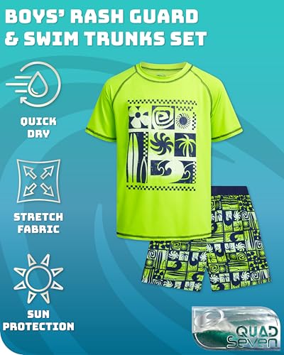 Quad Seven Boys Rash Guard Swimsuit Set – 4-Piece Kids Short Sleeve Bathing Suit Swimwear Sets (Sizes: 5-12)2
