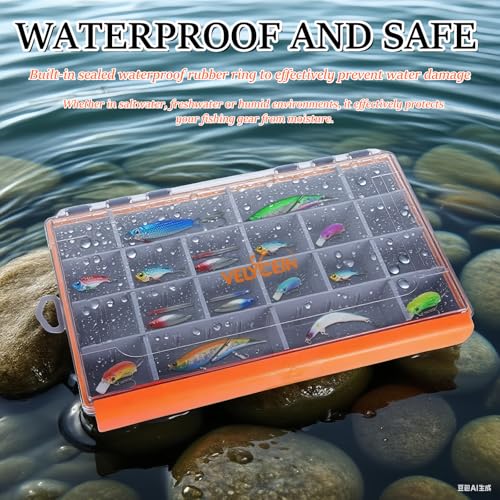 Image of Fishing Tackle Box,3700 Waterproof Tackle Tray With 20 Removable Dividers, Clear Lure Organizer For Swimbaits, Hooks And Terminal Tackle Storage(Orange)