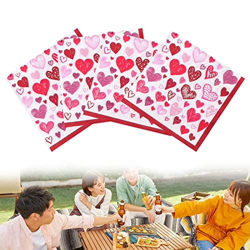 Serviettes Joyeux Anniversaire,Serviettes d'anniversaire pour Décoration,Serviettes Anniversaire Fille en Papier Jetable, Parfaite Déco de Table Anniversaire,(33 * 33cm) Lot de 20,Le cœur