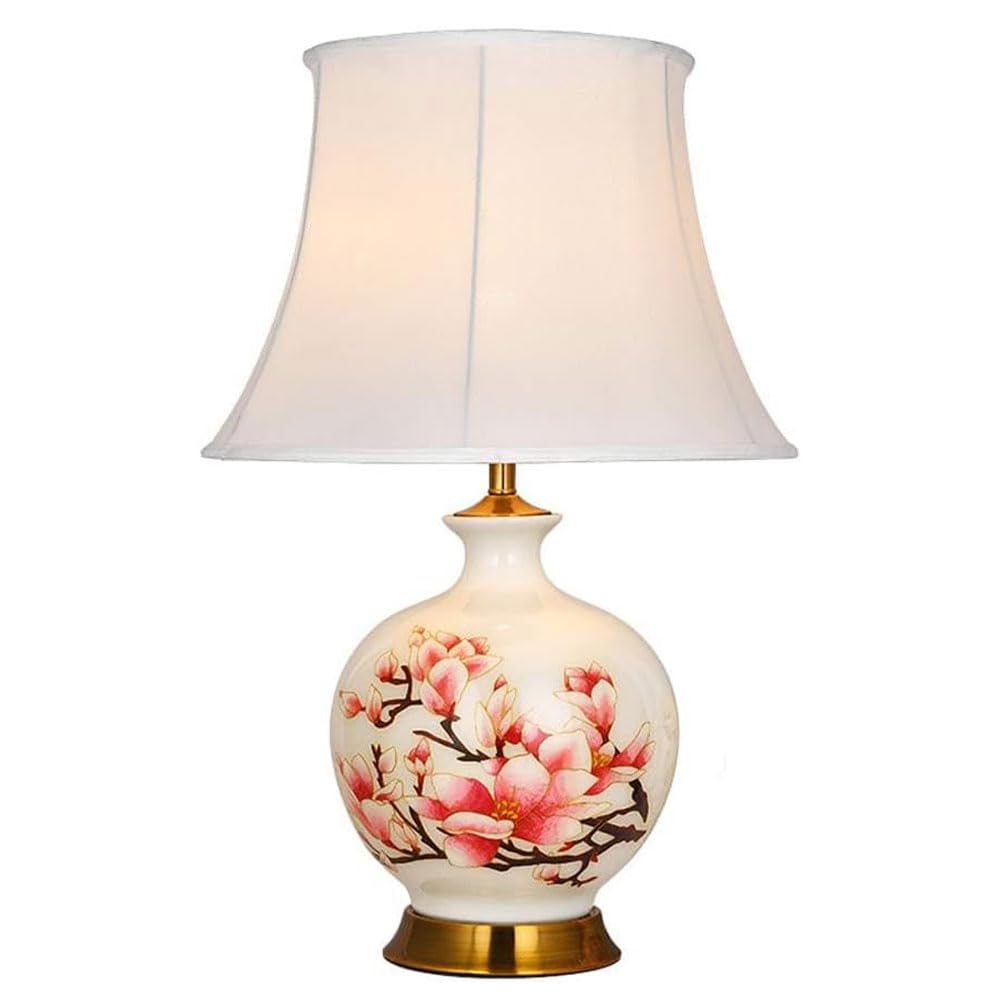 SANBDDLYY Plum Blossom Ceramic Table Lamp - Elegant Fabric Bedside for Home, Living Room, and Hotel Décor E26 Indoor Lighting