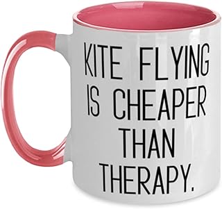 Kite Flying is Cheaper Than Therapy. Kite Flying Two Tone 11oz Mug, Inspirational Kite Flying Gifts, Cup For Men Women, Kite flying birthday party, Kite flying birthday present, Kite flying birthday