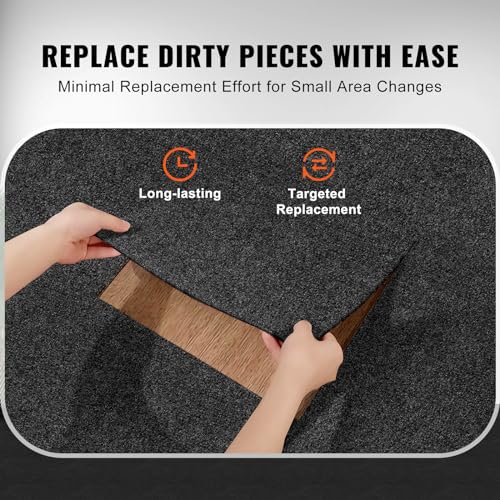 Image of VEVOR 24 x 24 Peel and Stick Carpet Tiles Squares with Self Adhesive & Soft Padded for Indoor Outdoor Kitchen Living Room Bedrooms - Pack of 15 /60 sq ft /Carbon Black