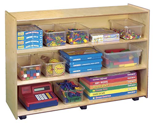 Childcraft 1301523 Mobile Open Shelving Unit, Birch Veneer Panel, 4-Coat UV Acrylic, 36" x 48" x 14-1/2", Natural Wood Tone