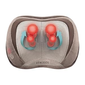 HoMedics Back and Neck Massager, Portable Shiatsu All Body Massage Pillow with Heat, Targets Upper and Lower Back, Neck and Shoulders. Lightweight for Travel