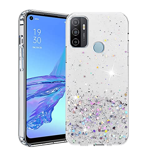 Compatible con Funda OPPO A53s Funda OPPO A53 Glitter, Fundas OPPO A53s Silicona OPPO A53 Funda Negro, Carcasa OPPO A53s Antigolpes (Transparente, OPPO A53s/OPPO A53) Cover