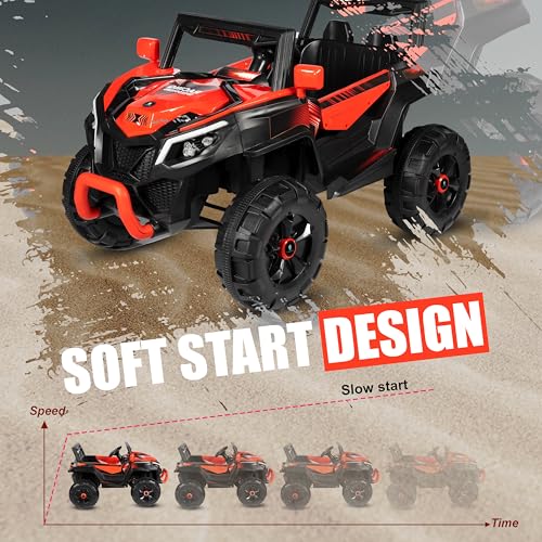 Image of Norman Jr Battery Operated 2x4 | Jeep Toy Kids Car with Remote+Steering+RGB Light+Mp3 USB Music | Rechargeable Car for Kids to Drive 3 to 12 Years | Large (Drifter) Red