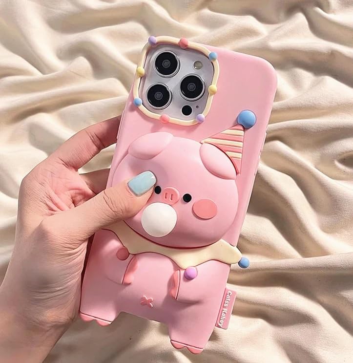 Image of COVERLY for iPhone 14 Plus 3D Pig Blowing Bubble Gum Case,Full Protective Squishy 3D Toy Lovely Piglet Back Case Cartoon Cute Soft Silicone Fashion Fun Aesthetic Cover for Apple iPhone 14 Plus