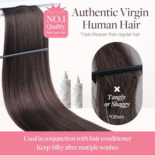 Image of GOO GOO Genius Weft Hair Extensions Human Hair, Sew In Weft Extensions, Seamless Blend & No Bulk Flat, Natural Volume for Women, 4 /27 /4 Balayage Chocolate Brown to Caramel Blonde 14 Inch 50g