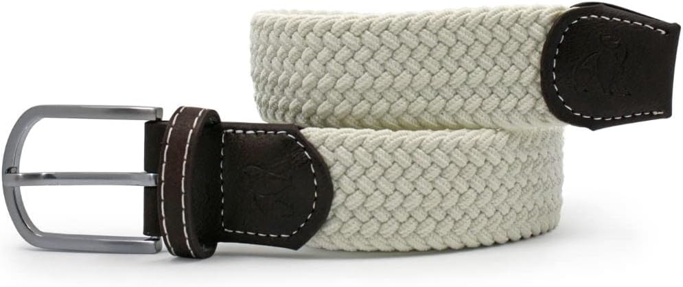 Swole Panda Unisex Recycled Woven Belt, Elastic Belt for Men and Women, Belt Buckle Stretch Woven Belt - Cream, Cream, S (26-30" / 66-76cm)
