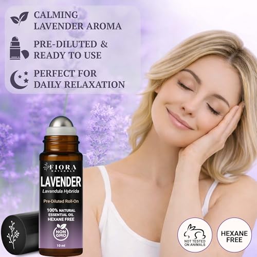 Image of Lavender Essential Oil Roll On - Pre-diluted Calming Lavender Oil for Relaxation, Sleep & Skin Care, Aromatherapy Roller, Lavender Roller Ball, Calming Gifts for Women, Men By Fiora Naturals