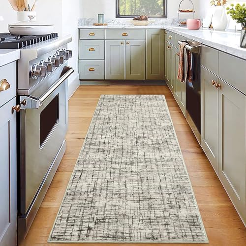 COZYLOOM Washable Runner Rug 2x6 Rug Runner Modern Rug Non Slip Kitchen Rugs Abstract Indoor Entryway Rug Soft Bath Mat Stain Resistant Carpet for Bedroom Hallway Laundry Nursery 2'x6' Taupe