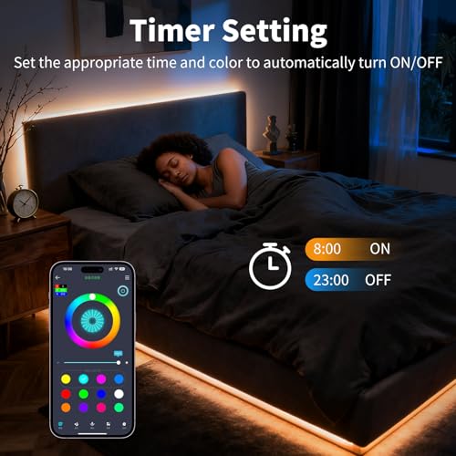 Image of LED Strip Lights,RGB Music Sync Color Changing Led Lights with Smart App Control Remote & Remote Control for Room,Part,Essential,Sense of Atmosphere Decoration(100FT-2 Rolls of 50ft)