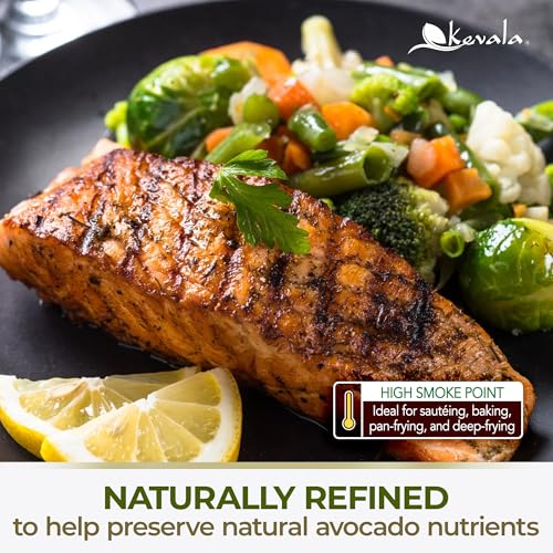 Image of Kevala Avocado Oil - Cold Pressed | Non‑GMO Project Verified & Kosher | Multipurpose for High Smoke Point Cooking, Roasting, Sauteing & Skin Moisturizing - Ideal Kitchen Staple - 8 Fl Oz (Pack of 1)
