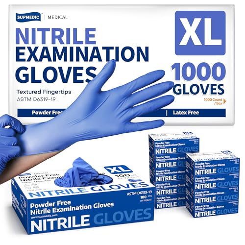 Supmedic Medical Soft Max™ Nitrile Exam Gloves, 1000 Pcs Powder-Free Latex-Free Food Safe Clean Disposable Glove, Blue Iris (Large)