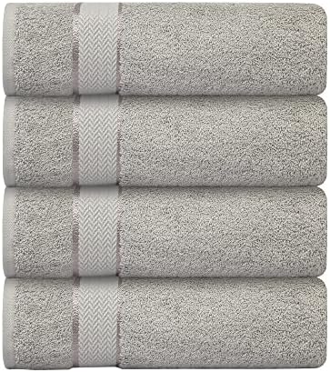 Luxury Bath Towels| 100% Cotton| Ultra Soft, Plush, Thick, Fluffy, Highly Absorbent, Quick Dry| Home, Pool, Hotel, Shower, Spa | Large Towel Set for Bathroom| Set of 4| 30 x 54| - Silver / Light Grey