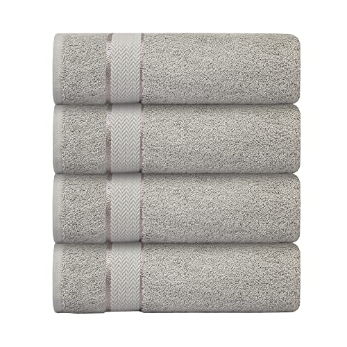Luxury Bath Towels| 100% Cotton| Ultra Soft, Plush, Thick, Fluffy, Highly Absorbent, Quick Dry| Home, Pool, Hotel, Shower, Spa | Large Towel Set For Bathroom| Set Of 4| 30 X 54| - Silver / Light Grey #TOP9