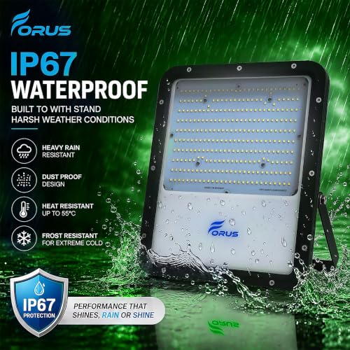 Image of Forus 200W LED Flood Light IP67 Waterproof, Green Outdoor Decorative Floodlight for Garden Decor, Landscape, Parking, Warehouse, High Mast Security Light with 4 Year Warranty