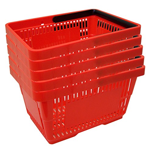 GERSO Lot de 5 paniers à provisions en plastique avec anse - 20 l - 40 cm - Empilables - Rouge