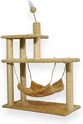 Arranhador para Gatos com 3 Plataformas Playground Grande com Brinquedo e Postes de Sisal - Bege