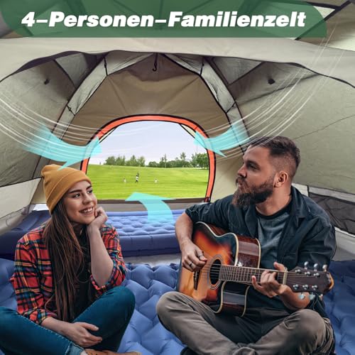 Camping Zelt Pop Up Zelte 2-4 Personen 300x240x145 cm PU5000 Doppelschicht Automatisches Sofortzelt Wasserdicht Winddicht Wurfzelt Tunnelzelt Campingzelt 01 04 V2 vélo Fahrrad – Bild 5
