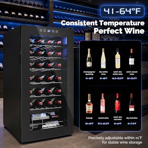 Image of ROVSUN 28 Bottle Wine Fridge, Freestanding Compressor Wine Cooler Refrigerator, Beverage Wine Chiller with Digital Temperature Control & Double-layer Glass Door for Red White Wine, Champagne, Beer