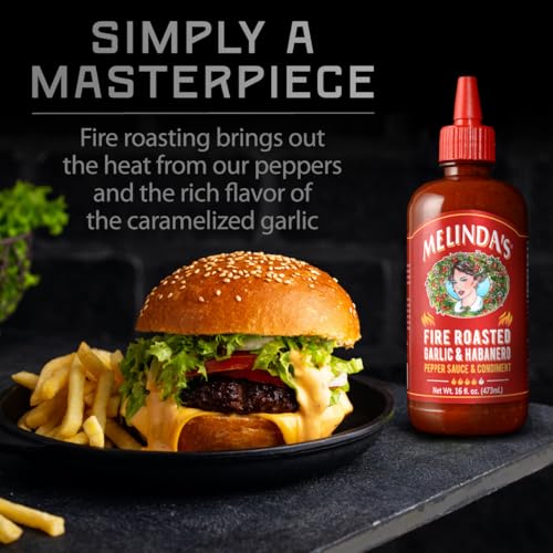 Image of Melinda's Fire Roasted Garlic & Habanero Hot Sauce - Made with Slow Roasted Garlic, Fresh Peppers, Lime Juice - Rich & Smoky Habanero Hot Sauce 16oz, 1 Pack