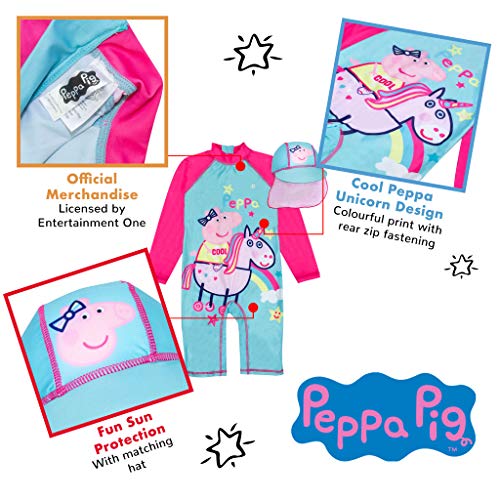 Image of Peppa Pig Unicorn Sunsafe Swimsuit, Girls, 2-6 Years, Multicoloured, Official Merchandise