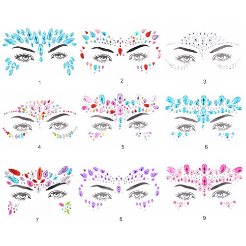 MOLIMOLI Festival de Strass pour Visage - 9 Pièces de Strass Autocollants - Bijoux de Visage Scintillants pour Les Festivals et Les Relookings