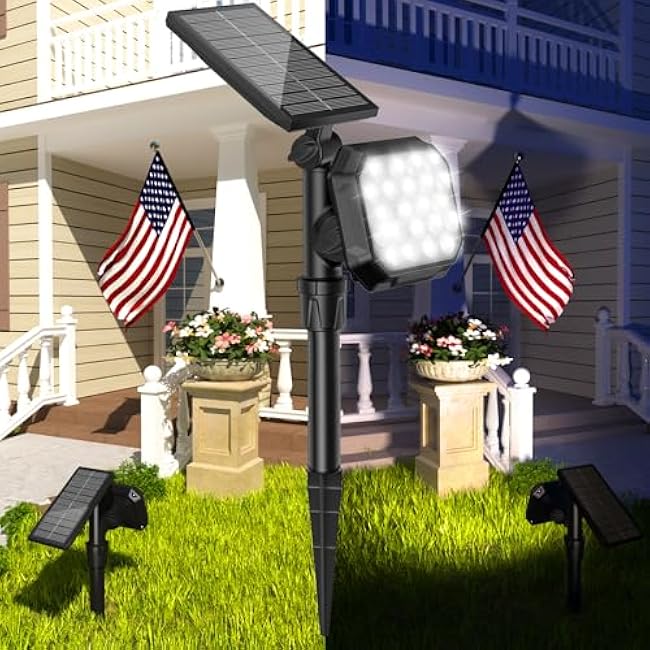 ROSHWEY Solar Lights Outdoor, 22 LED 700 Lumens Bright Solar Spot Lights Outdoor Waterproof Landscape Spotlight Security Lamps for Yard, Garden, Driveway, Pathway, Walkway - Cool White, 4 Pack