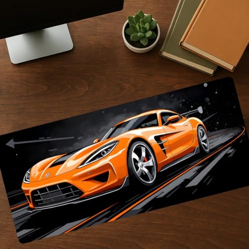 Image of Moto Edition Desk Mat 23x11 Inch - Racing-Themed Keyboard & Mouse Pad for Office, Home & Gaming | Non-Slip Rubber Base, Waterproof Surface, Supercar & Bike Inspired Table Mat (Orange Turbo)