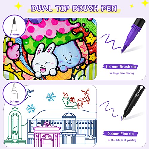 Dual Tip Brush Pen, 40 Colors Marker Pens Set, Kids Adults Artist Fine Point Coloring Markers, Watercolor Pens For Lettering, Drawing, Journaling, Note Taking, Writing #TOP1