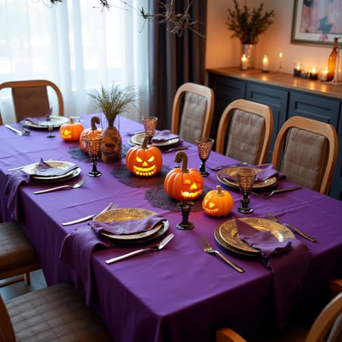 Image of sancua Rectangle Tablecloth - 60 x 60 Inch - Stain and Wrinkle Resistant Washable Polyester Table Cloth, Decorative Fabric Table Cover for Dining Tables, Buffet Parties and Camping, Purple